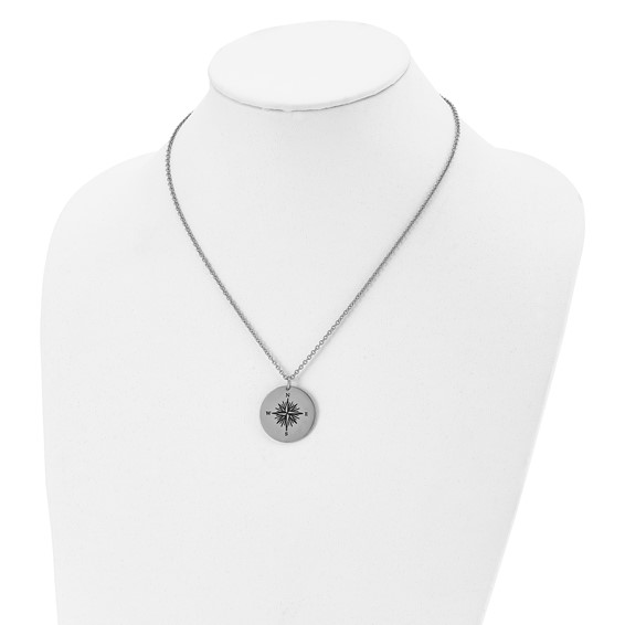 Chisel Stainless Steel Polished Enameled NOT ALL WHO WANDER ARE LOST Compass Pendant on a 22in Cable Chain Necklace