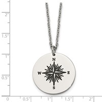 Chisel Stainless Steel Polished Enameled Not All Who Wander Are Lost Compass Pendant on a Cable Chain Necklace, 22" view 5