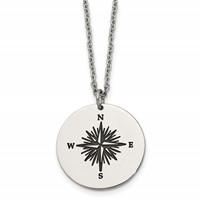 Chisel Stainless Steel Polished Enameled Not All Who Wander Are Lost Compass Pendant on a Cable Chain Necklace, 22" view 1