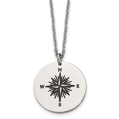 Chisel Stainless Steel Polished Enameled Not All Who Wander Are Lost Compass Pendant on a Cable Chain Necklace, 22"