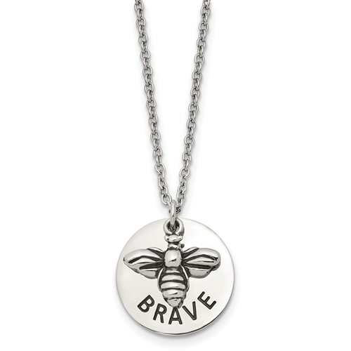 Chisel Stainless Steel Polished and Enameled Brave Bumble Bee Pendant on a Cable Chain Necklace, 22"