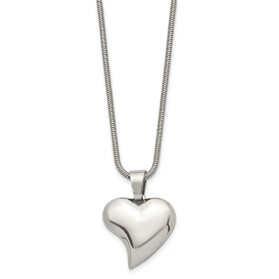 Chisel Stainless Steel Polished Heart Pendant on an 18 inch Snake Chain Necklace