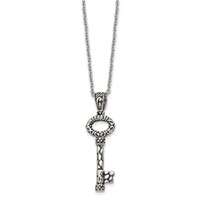 Stainless Steel Antiqued Polished and Textured Key Necklace, 22" view 3