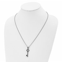 Stainless Steel Antiqued Polished and Textured Key Necklace, 22" view 4