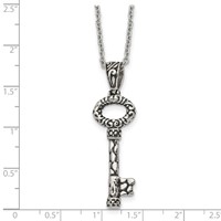Stainless Steel Antiqued Polished and Textured Key Necklace, 22" view 5