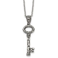 Stainless Steel Antiqued Polished and Textured Key Necklace, 22" view 1
