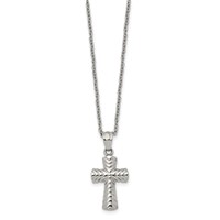 Chisel Stainless Steel Polished and Textured Cross Pendant on a Cable Chain Necklace, 22" view 2
