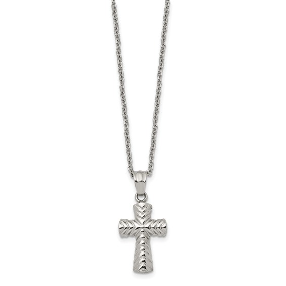Chisel Stainless Steel Polished and Textured Cross Pendant on a 22 inch Cable Chain Necklace