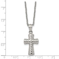 Chisel Stainless Steel Polished and Textured Cross Pendant on a Cable Chain Necklace, 22" view 5
