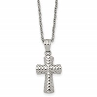 Chisel Stainless Steel Polished and Textured Cross Pendant on a Cable Chain Necklace, 22" view 1