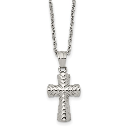 Chisel Stainless Steel Polished and Textured Cross Pendant on a Cable Chain Necklace, 22"