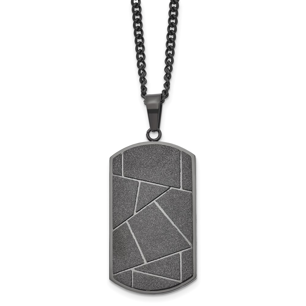 Stainless Steel Polished Black IP-plated Diamond-cut Dog Tag Necklace