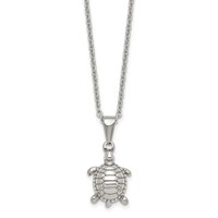 Chisel Stainless Steel Polished and Textured Turtle Pendant on a Cable Chain Necklace, 22" view 1