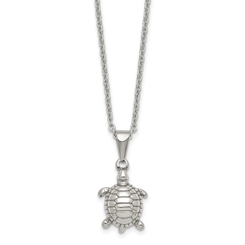 Chisel Stainless Steel Polished and Textured Turtle Pendant on a Cable Chain Necklace, 22"