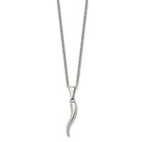 Chisel Stainless Steel Polished Italian Horn Pendant on a Cable Chain Necklace, 22" view 3