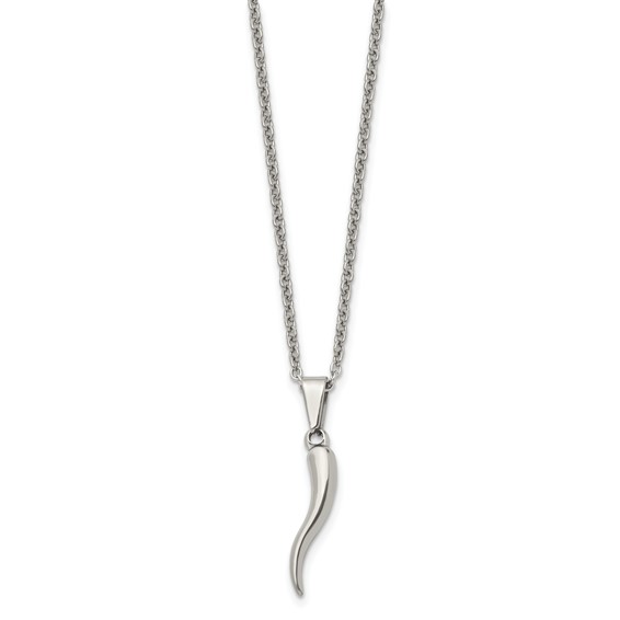 Chisel Stainless Steel Polished Italian Horn Pendant on a 22 inch Cable Chain Necklace
