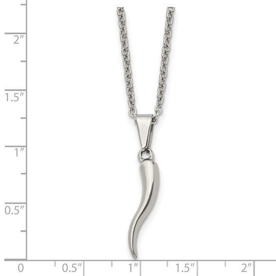 Chisel Stainless Steel Polished Italian Horn Pendant on a 22 inch Cable Chain Necklace
