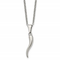 Chisel Stainless Steel Polished Italian Horn Pendant on a Cable Chain Necklace, 22" view 1