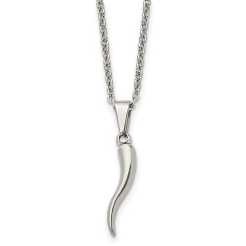 Chisel Stainless Steel Polished Italian Horn Pendant on a 22 Inch Cable Chain Necklace