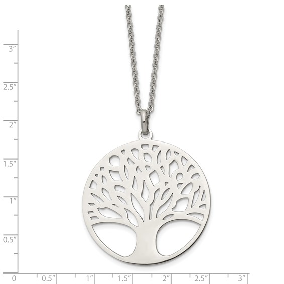 Chisel Stainless Steel Polished Tree of Life Cut-out Large Circle Pendant on a 24 inch Cable Chain Necklace