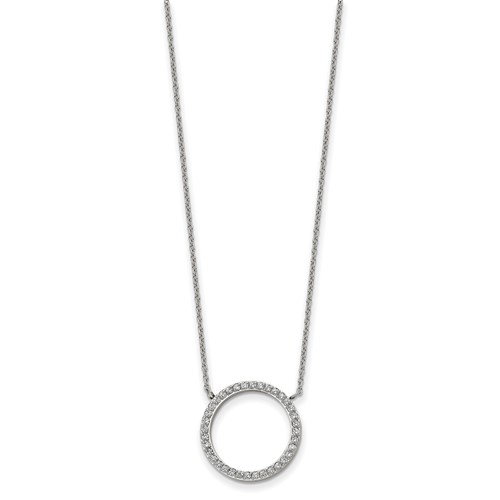 Chisel Stainless Steel Polished CZ Open Circle on a Cable Chain Necklace with a 2.5 Inch Extension, 17"