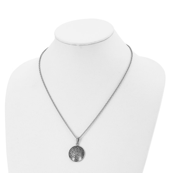 Chisel Stainless Steel Antiqued and Polished Tree of Life Pendant on a 20 inch Cable Chain Necklace