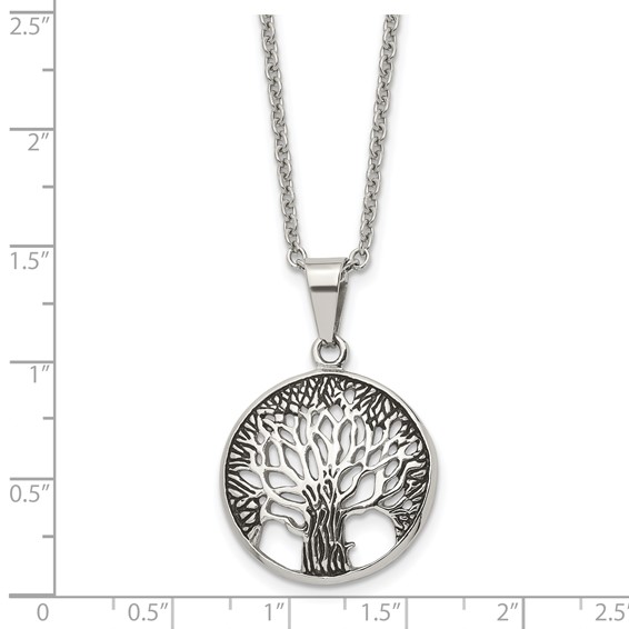 Chisel Stainless Steel Antiqued and Polished Tree of Life Pendant on a 20 inch Cable Chain Necklace