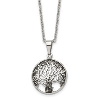 Chisel Stainless Steel Antiqued and Polished Tree of Life Pendant on a Cable Chain Necklace, 20" view 1