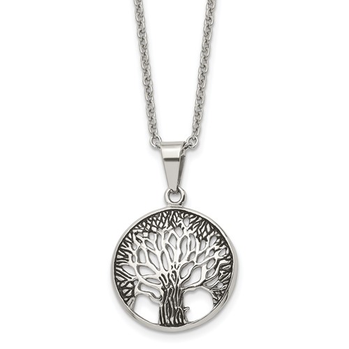 Chisel Stainless Steel Antiqued and Polished Tree of Life Pendant on a Cable Chain Necklace, 20"
