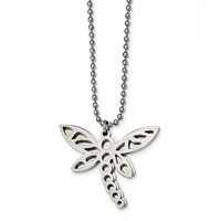 Stainless Steel Polished Two Piece Moveable Dragonfly Necklace view 1