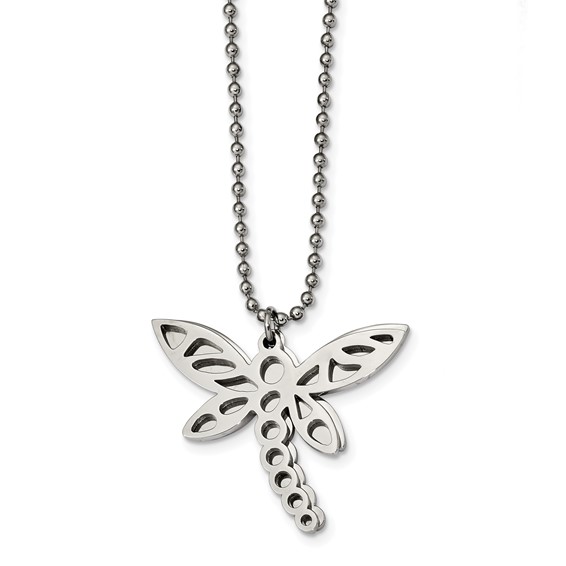 Stainless Steel Polished Two Piece Moveable Dragonfly Necklace