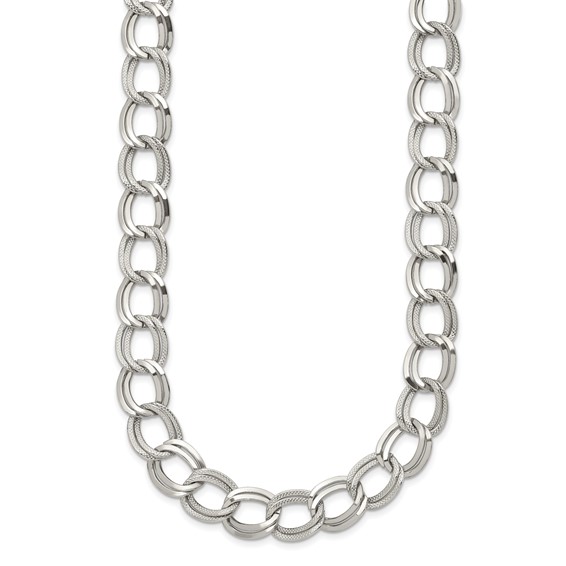 Chisel Stainless Steel Polished and Textured Link 17.5 inch Necklace