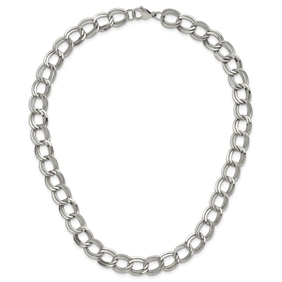 Chisel Stainless Steel Polished and Textured Link 17.5 inch Necklace