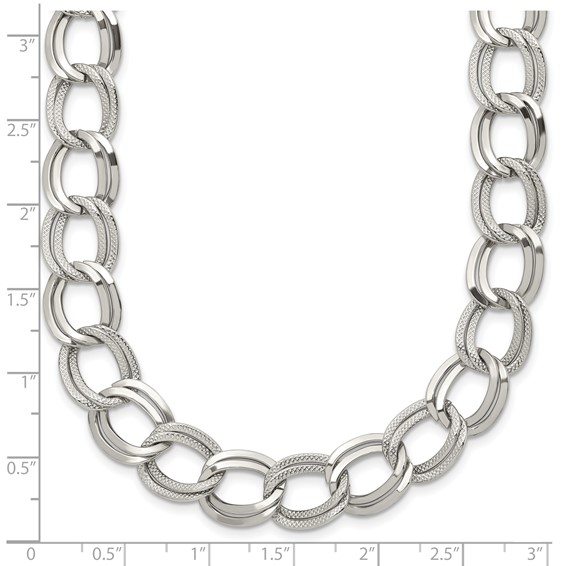 Chisel Stainless Steel Polished and Textured Link 17.5 inch Necklace