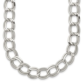 Chisel Stainless Steel Polished and Textured Link 17.5 inch Necklace