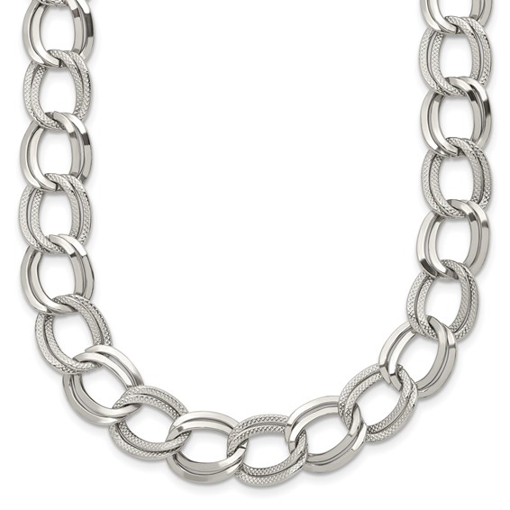 Chisel Stainless Steel Polished and Textured Link 17.5 inch Necklace