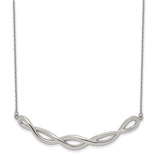 Chisel Stainless Steel Polished Twisted Bar on a Cable Chain Necklace with 2 Inch Extension, 18"