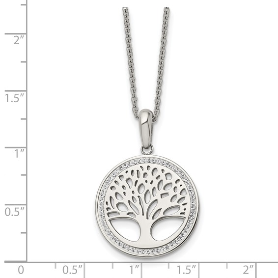 Chisel Stainless Steel Polished with Preciosa Crystal Tree of Life Pendant on a 16 inch Cable Chain with 2 inch Extension Necklace