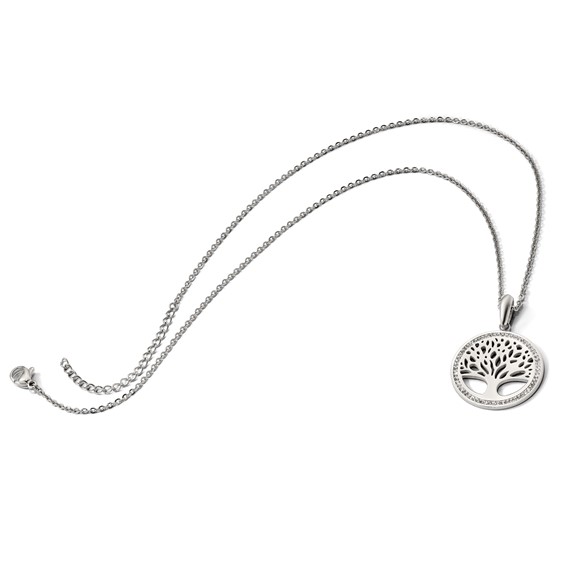 Chisel Stainless Steel Polished with Preciosa Crystal Tree of Life Pendant on a 16 inch Cable Chain with 2 inch Extension Necklace