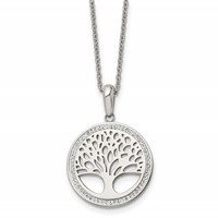Chisel Stainless Steel Polished Necklace with Preciosa Crystal Tree of Life Pendant on a Cable Chain with 2 Inch Extension, 16" view 1