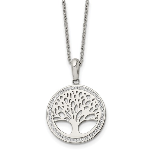 Chisel Stainless Steel Polished Necklace with Preciosa Crystal Tree of Life Pendant on a Cable Chain with 2 Inch Extension, 16"