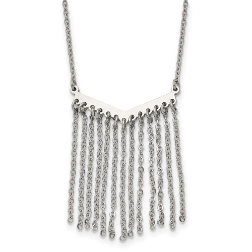 Stainless Steel Polished Multi Chain Dangle Necklace, 19"