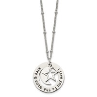 Chisel Stainless Steel Polished Enameled I Love You to the Moon & Back Necklace with Moon and Star Pendant on a Beaded Chain, 20" view 3