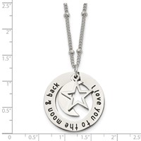 Chisel Stainless Steel Polished Enameled I Love You to the Moon & Back Necklace with Moon and Star Pendant on a Beaded Chain, 20" view 5