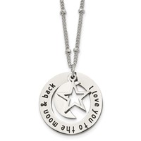 Chisel Stainless Steel Polished Enameled I Love You to the Moon & Back Necklace with Moon and Star Pendant on a Beaded Chain, 20" view 1