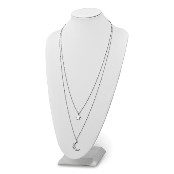 Chisel Stainless Steel Polished Beaded Star and Moon 2 Strand 30 inch Curb Chain Necklace
