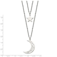 Chisel Stainless Steel Polished Beaded Star and Moon 2 Strand Curb Chain Necklace, 30" view 5