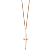 Chisel Stainless Steel Polished Rose IP-plated Cross Pendant on a Necklace with 2 Inch Extension Cable Chain, 16" view 2
