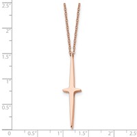 Chisel Stainless Steel Polished Rose IP-plated Cross Pendant on a Necklace with 2 Inch Extension Cable Chain, 16" view 5