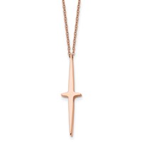 Chisel Stainless Steel Polished Rose IP-plated Cross Pendant on a Necklace with 2 Inch Extension Cable Chain, 16" view 1